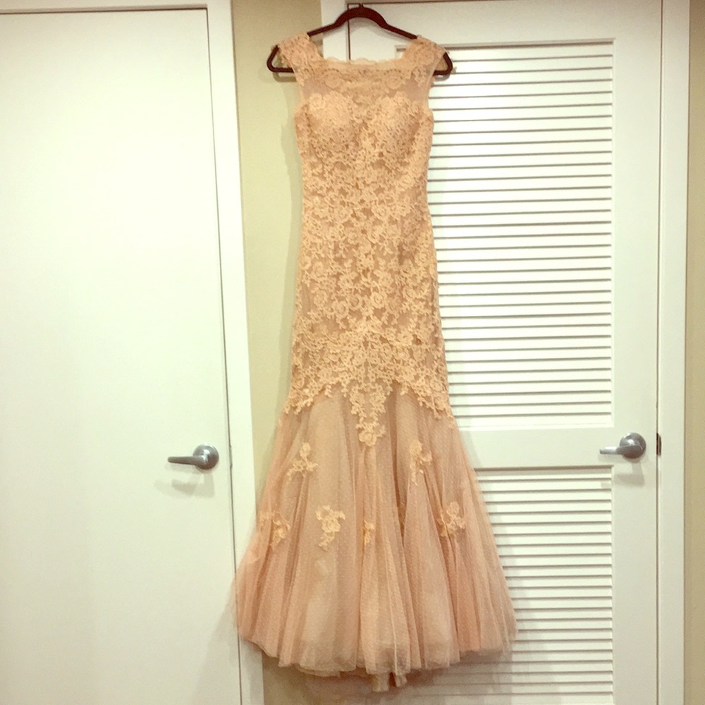 Embroidered Lace Mermaid Dress with Shawl included